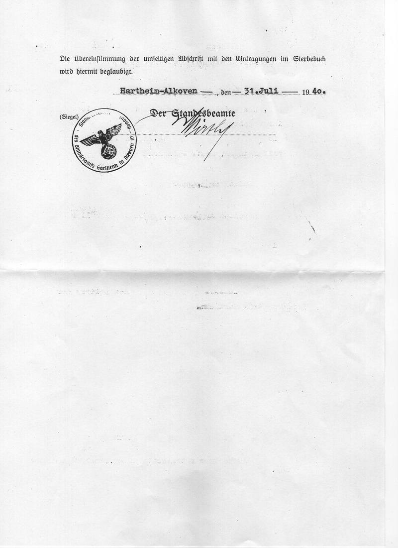 Gefälschte Sterbeurkunde S.2