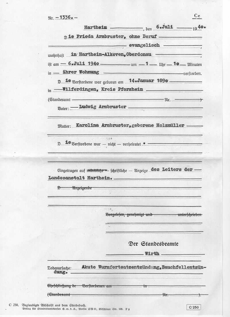 Gefälschte Sterbeurkunde S.1