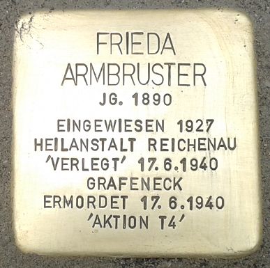 Stolperstein für Frieda Armbruster, Güttinger Str. 13, Radolfzell, verlegt am 2. Juli 2016.