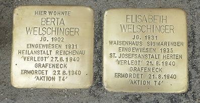 Stolpersteine für Berta und Elisabeth Welschinger, Unterdorfstr. 9, Markelfingen, verlegt am 2. Juli 2016